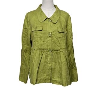 Motto Linen Jacket Womens XL Green Button Front Peplum Pockets Casual Style